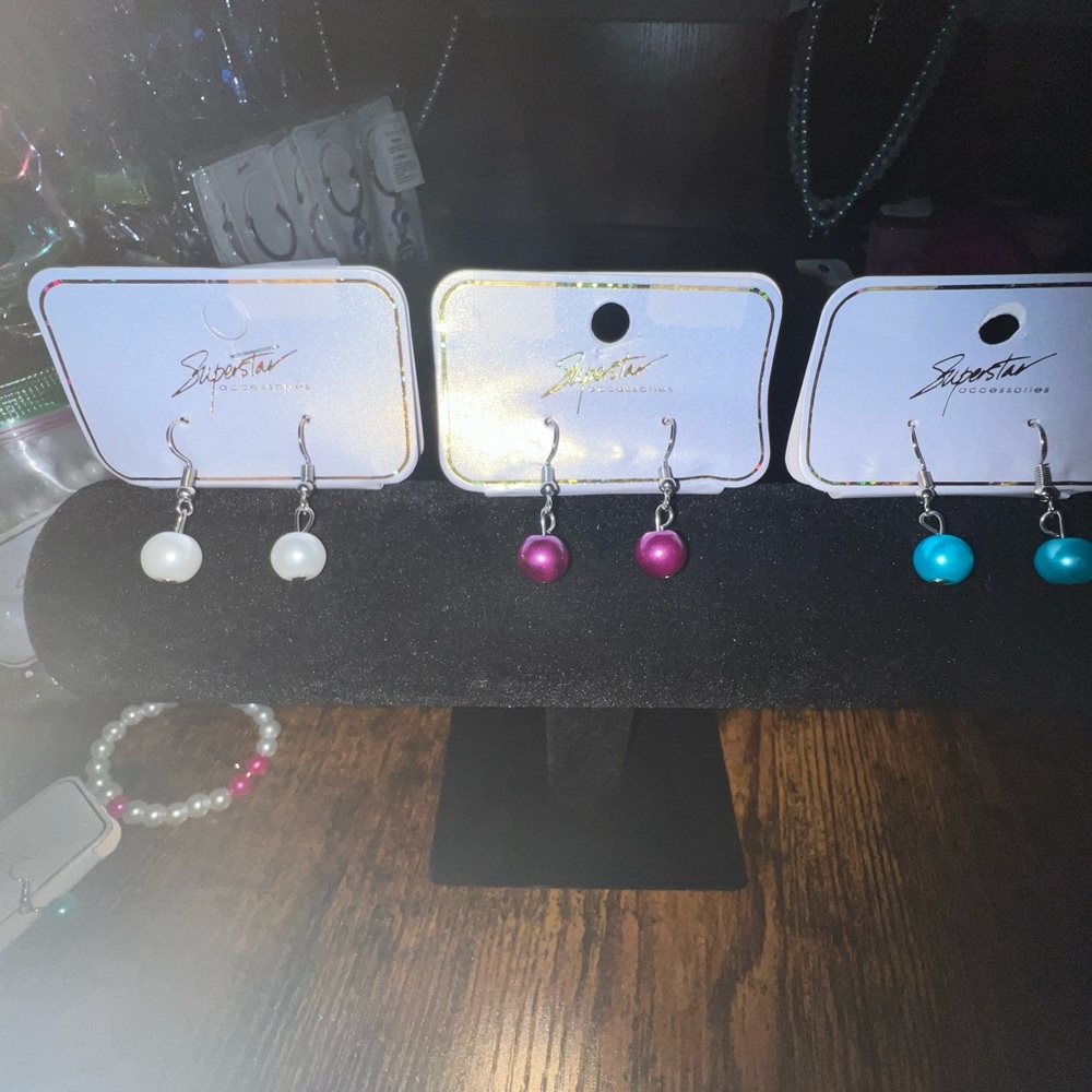 Ping White and Pink Drop Earrings Set